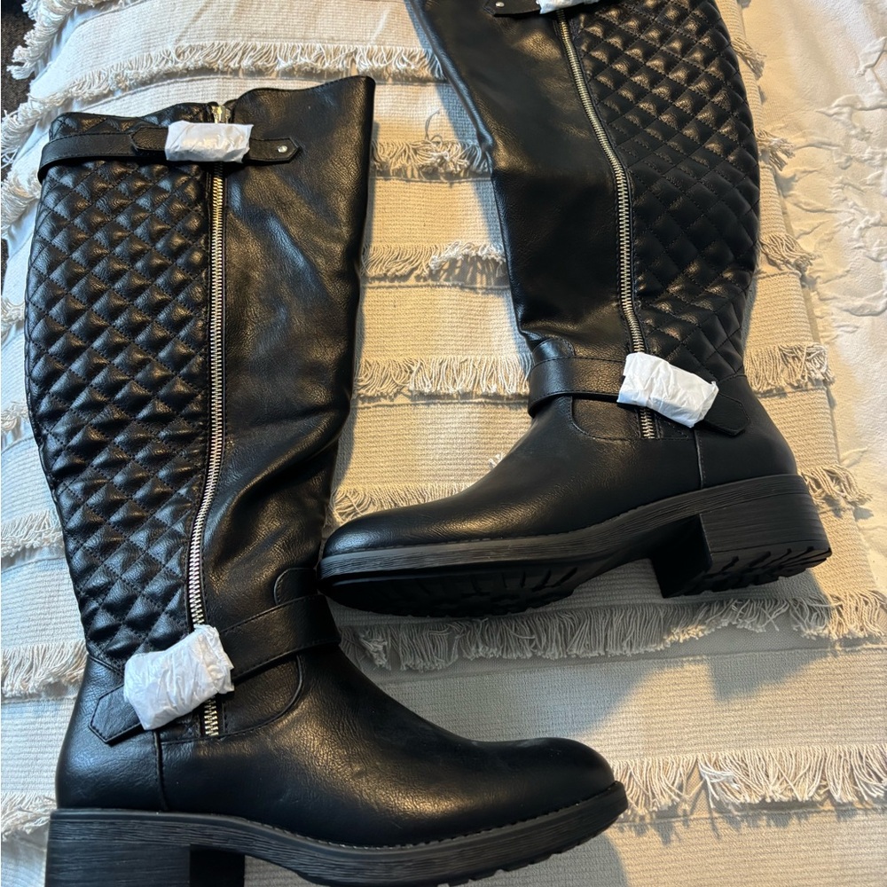 NEW Dream Pairs Black Quilted Over the Knee Boots